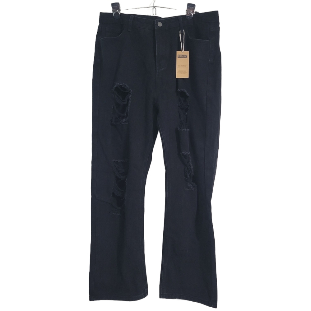 Genleck Women's Jeans XL Black Distressed Straight
